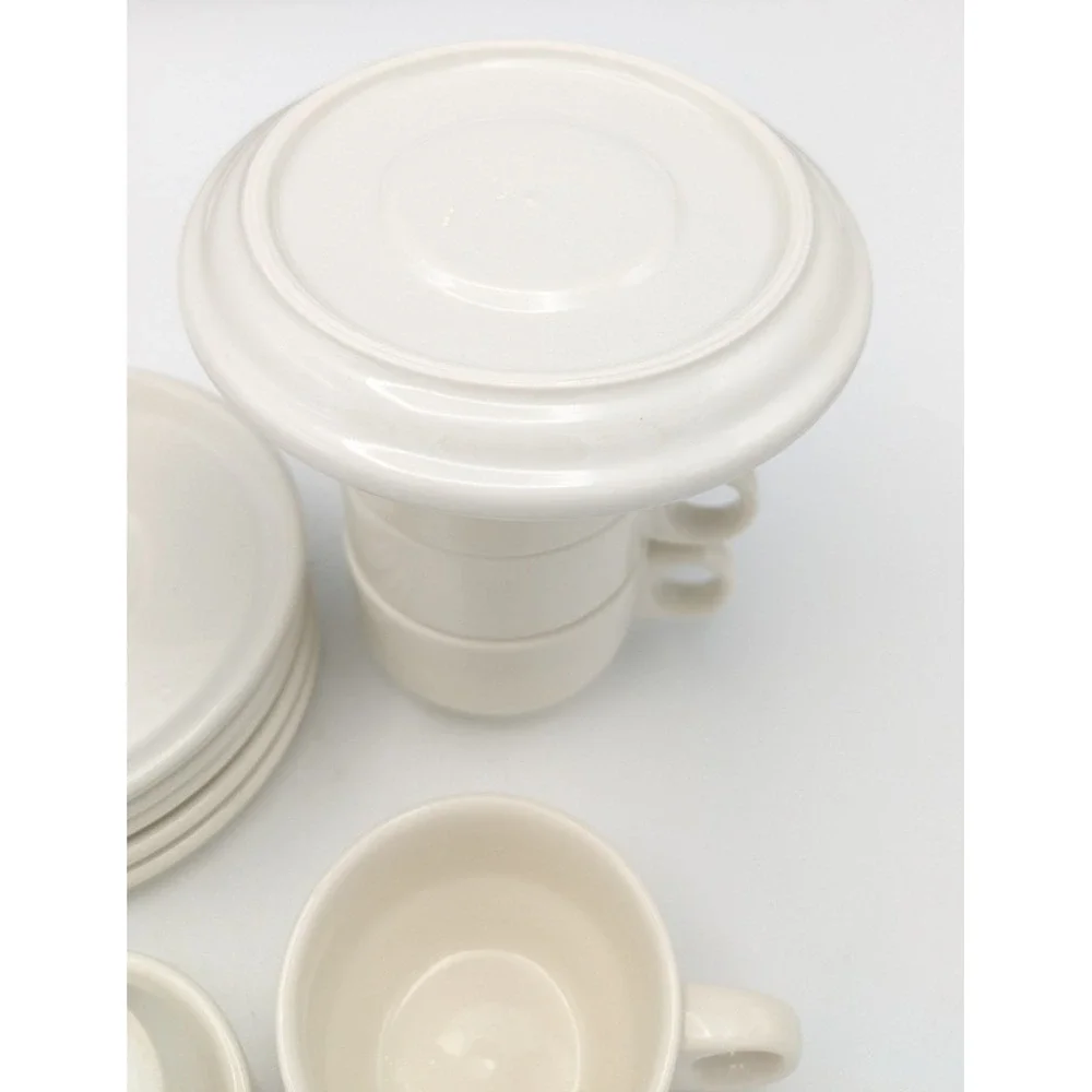 Set 6 European Espresso Demitasse 80ml 2.5 oz Cup & Saucer Modern White Stacking